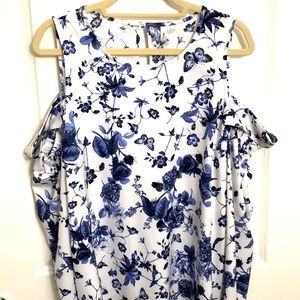 Floral white and blue blouse